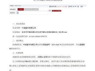 中诚富华有限公司因虚假投标被禁止2年参与全军物资采购活动