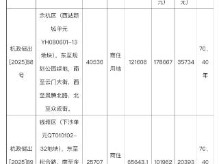 杭州挂牌2宗商住用地，起始总价约28.06亿元