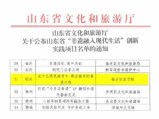 临沂职业学院入选山东省“非遗融入现代生活”创新实践项目