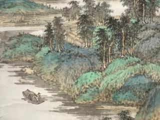 林杰《游春》：老者船上览胜，画面精炼，充满了青绿山水的灵动