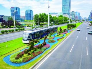 江东中路跃“江豚” 花卉景观“江涛奔涌”