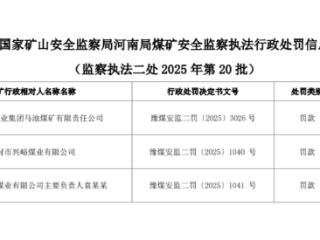 郑煤集团马池煤矿、登封兴峪煤业上榜行政处罚公示