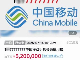 手机号使用权拍出320万元！知情人：竞拍者已缴纳尾款，拍卖成交
