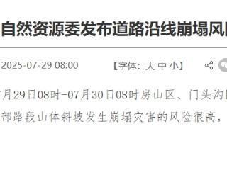北京7区山区道路沿线局部路段发生崩塌灾害风险很高