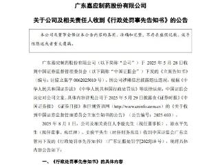 嘉应制药收490万罚单！董事长李能被指违规拆借2.2亿资金