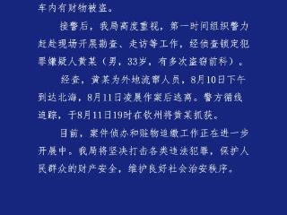 广西北海通报“多车车窗被砸财物被盗”：黄某有多次盗窃前科 被抓