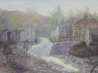 李平笔下的秋晨村落充满生机