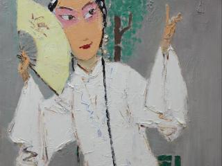 岳海涛青衣女子画作意境传达精准