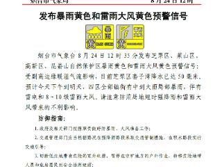 烟台发布暴雨和雷雨大风黄色预警！芝罘套子湾站点降水达50毫米