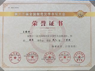 人保寿险济南中心支公司王臆舒斩获全国规范汉字书写大赛一等奖