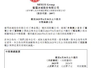 全球门店扩张至5.3万家！蜜雪集团发布中期业绩公告，上半年净赚27亿元