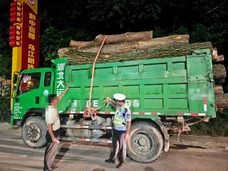 整车木头仅用一根绳捆扎！高速交警拦截超高货车