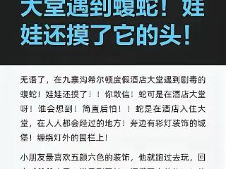 游客在九寨沟一酒店大堂发现毒蛇：“孩子以为是假蛇还摸了蛇头” 属地动物保护部门回应