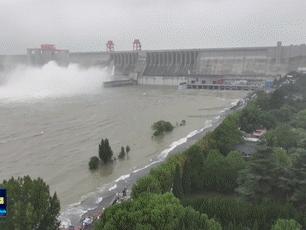 丹江口大坝泄洪吸引八方游客