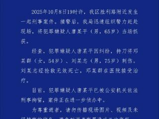 四川南充警方通报：因纠纷持刀伤人致1死1伤，65岁男子被刑拘