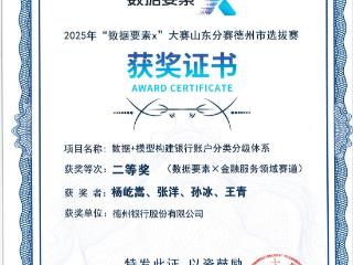 德州银行在山东省“数据要素×”大赛中荣获佳绩