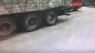 高速公路上货车轮胎冒烟，民警用垃圾桶接水扑救