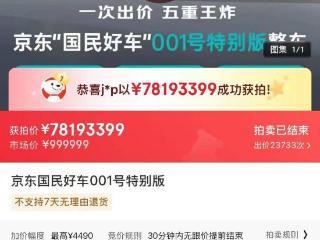 京东001号“国民好车”最高出价超7800万元 京东回应此次异常高价成交事件
