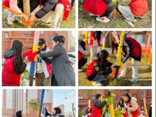 临沂科技职业学院人文艺术系走进相公街道开展巧饰树木活动