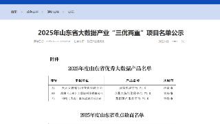 浪潮卓数大数据旗下公司入围多项2025年山东省大数据产业“三优两重”项目