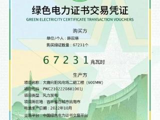 陈双塔绿电消费成交629.19万张绿证