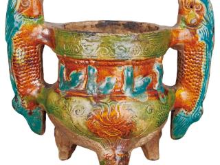 三彩琉璃鱼耳陶炉
