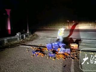 大量金桔﻿凌晨掉落在道路上 六安交通执法人员紧急帮忙