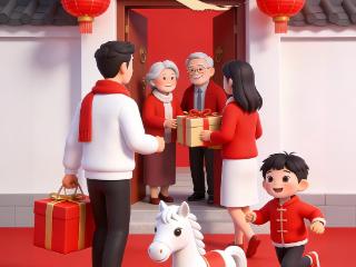 河北日报贺新春｜AI海报·正月初二：跃马扬鞭携礼至 归宁省亲敬高堂