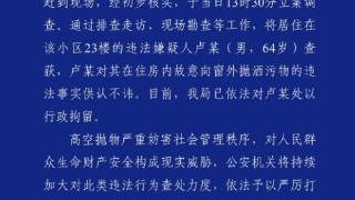 重庆警方发布警情通报：游客被楼上抛下污物溅身 卢某被行政拘留