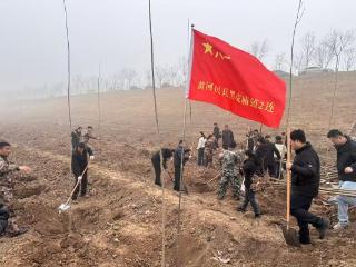 济宁市梁山县黑虎庙镇在黄河大堤背侧生态区段举行义务植树活动