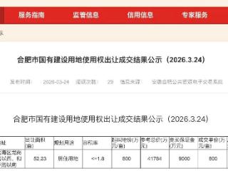 合肥3月土拍揽金4.1亿元