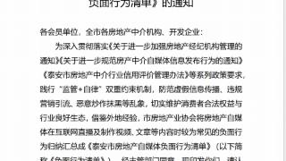 泰安市房地产自媒体负面行为清单出台划定“红线”从严整治行业乱象