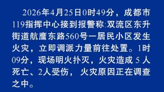 成都双流一小区发生火灾 致5死2伤