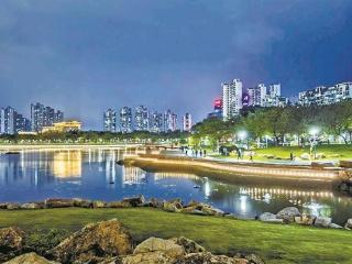 海沧湖景观提升工程收官 全湖夜景正式亮灯