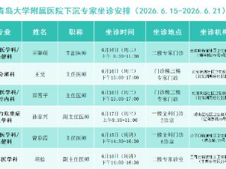 青岛市崂山区紧密型城市医疗集团专家门诊安排(6月15日-6月21日)