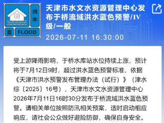 刚刚，天津发布于桥流域洪水蓝色预警！ 扫码阅读手机版
