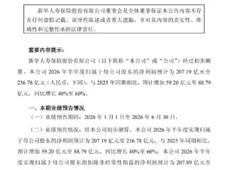 新华保险：上半年净利润同比预增40%-60%
